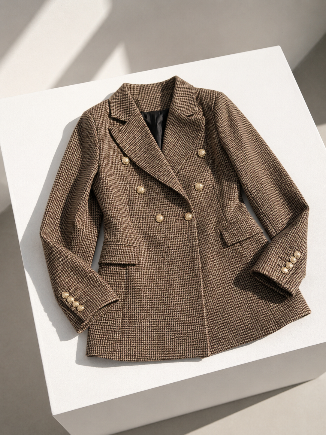 Women's Coffee Coloured Tweed Button-Up Jacket