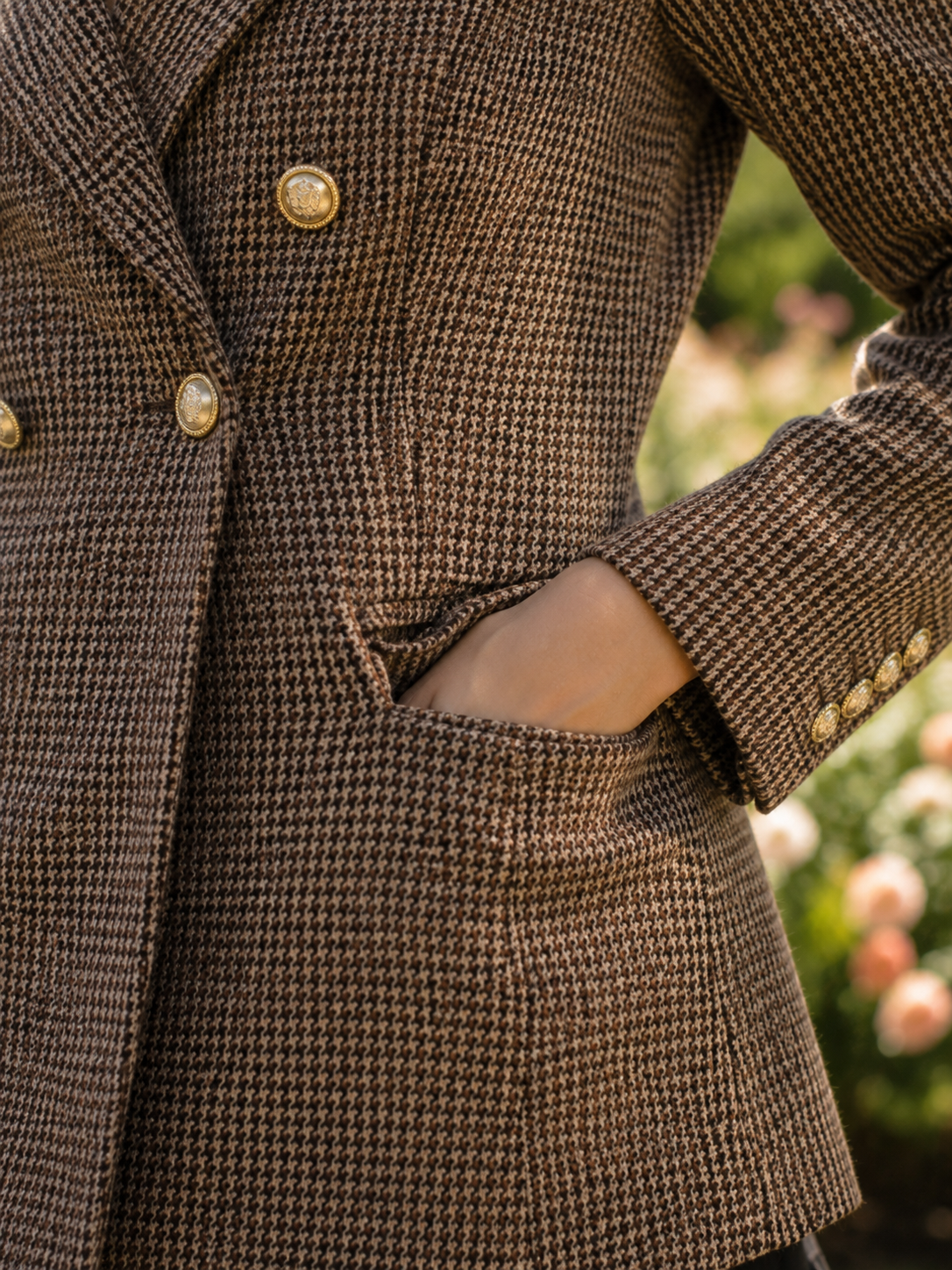Women's Coffee Coloured Tweed Button-Up Jacket