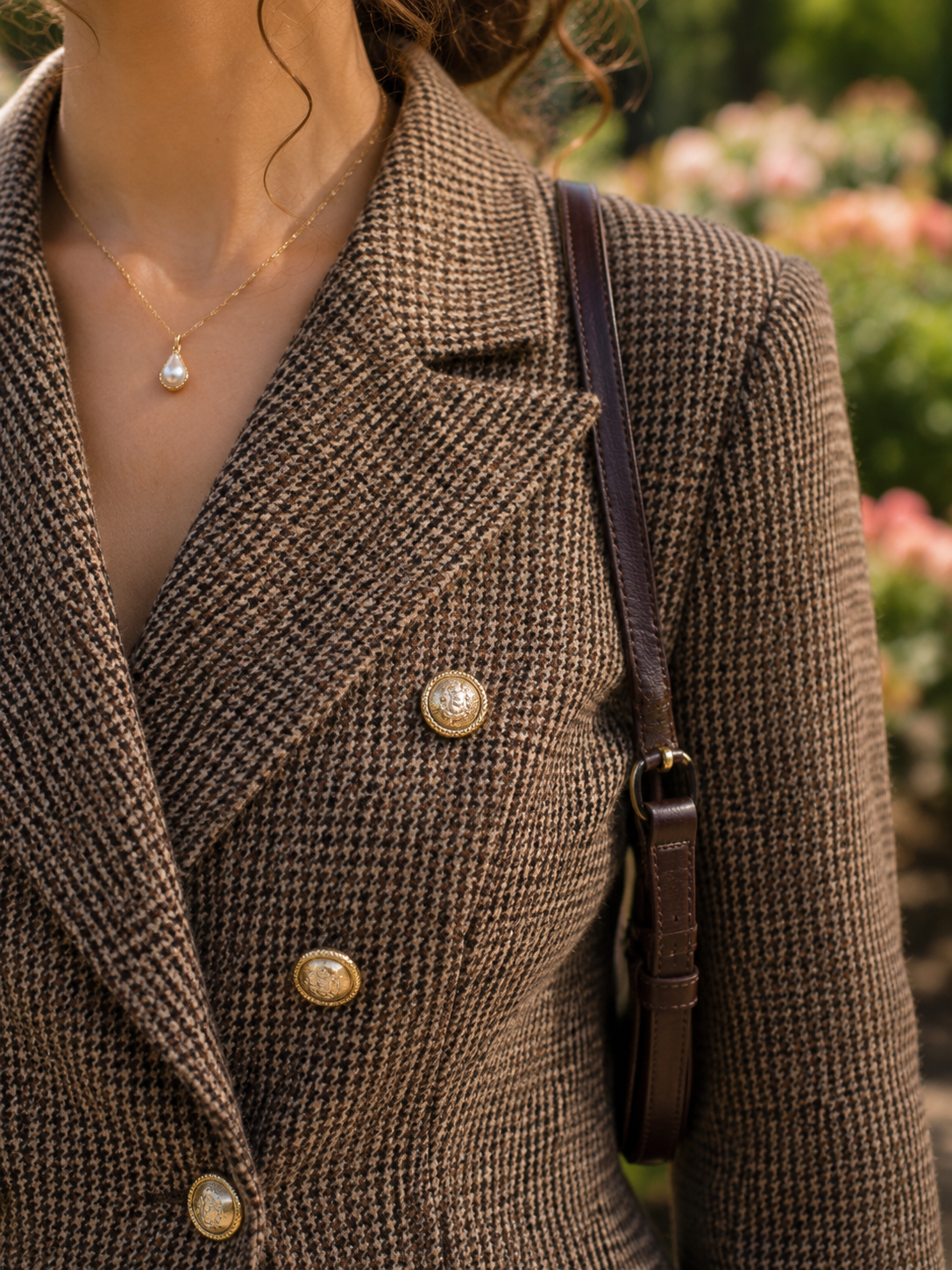 Women's Coffee Coloured Tweed Button-Up Jacket