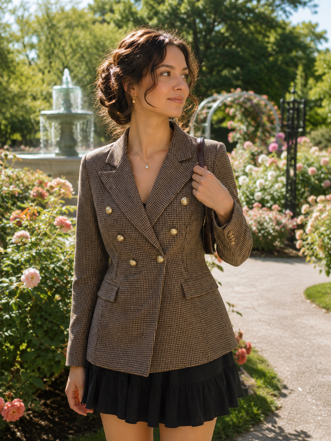 Women's Coffee Coloured Tweed Button-Up Jacket