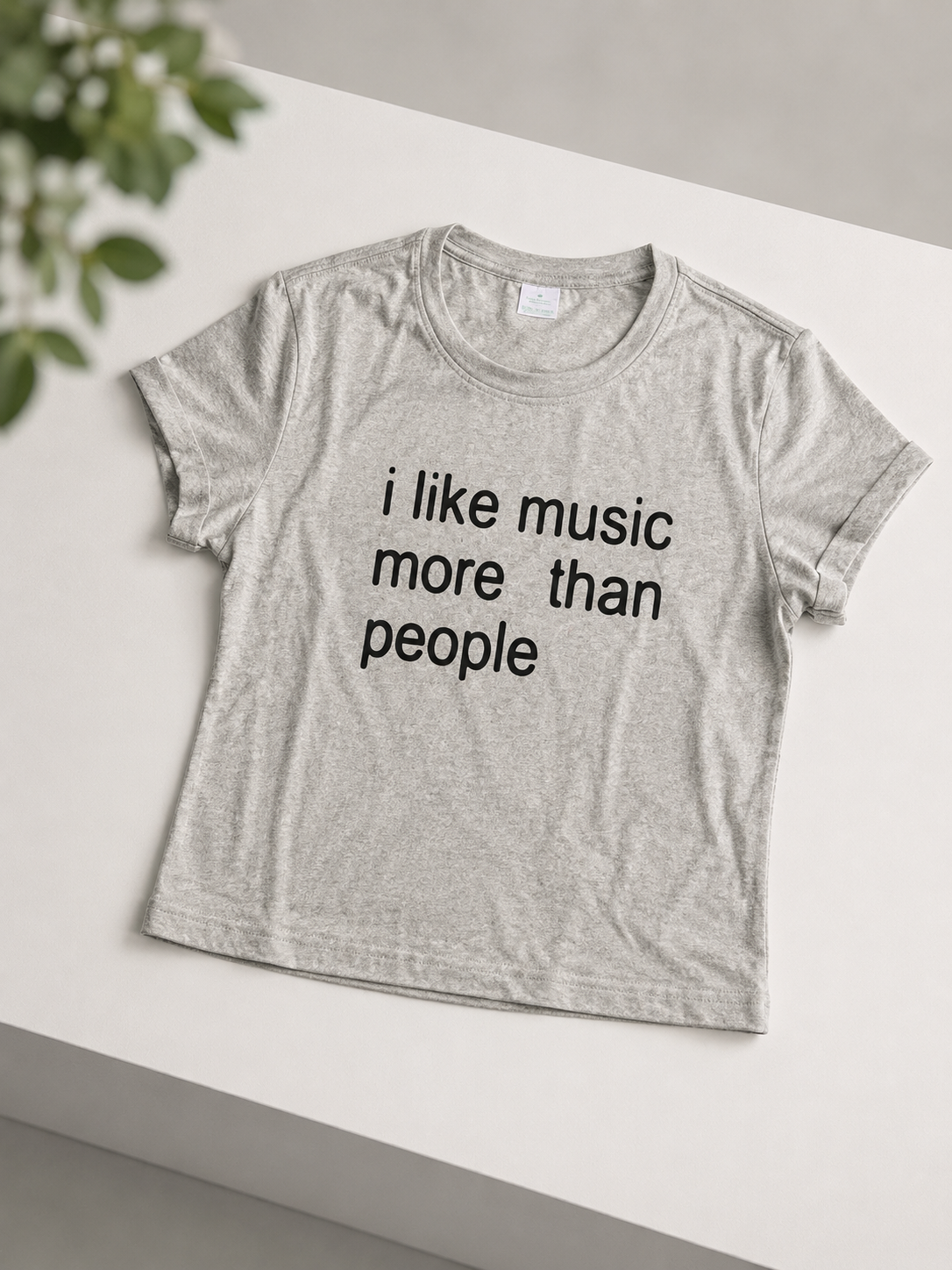 Women's Grey 'I Like Music More Than People' Graphic Crop Top (Small)